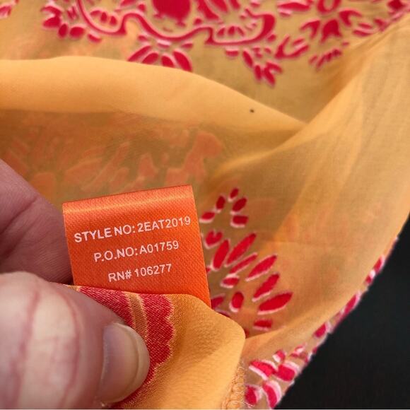 Hale Bob orange and pink sheer floral silk top size Large - Picture 13 of 16